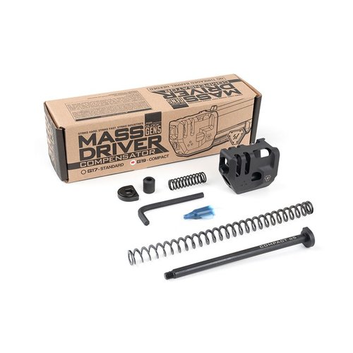 Strike Industries Mass Driver Comp er en revolusjonerende kompensator som reduserer rekyl, passer til GLOCK 19, og krever ingen permanent modifikasjon.