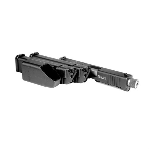 Konverter din 9mm/.40 S&W Glock til 22lr for rimelig trening. Inkluderer to 15-runders magasiner, 4.5" gjengestang og tilpasset for red dot.