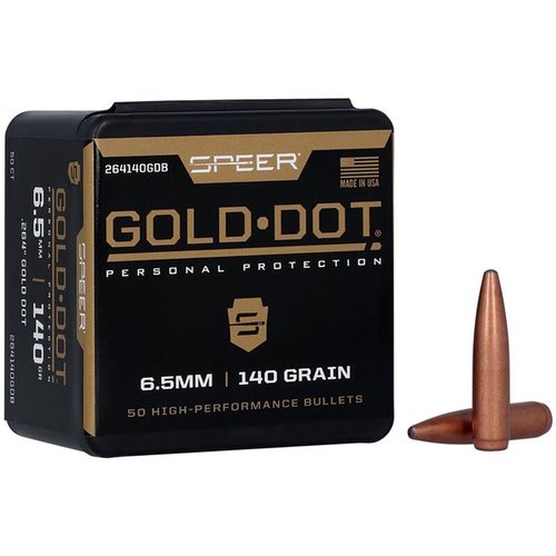 Gold Dot 264 kaliber/6.5mm 140gr gir ekstrem nøyaktighet og pålitelig ytelse, med nesten 100% vektrettensjon og konsekvent penetrasjon gjennom barrierer.