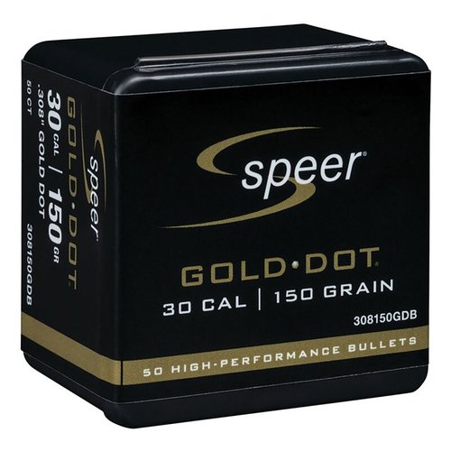 GOLD DOT 30 CALIBER 150GR gir ekstrem nøyaktighet og pålitelig ytelse med en unik design som sikrer nesten 100% vektbevaring og effektiv ekspansjon.