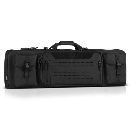 Urban Warfare Double Rifle Case er designet for lav profil med polstrede rom, justerbare stropper og MOLLE-kompatibilitet, perfekt for sikker transport av utstyr.