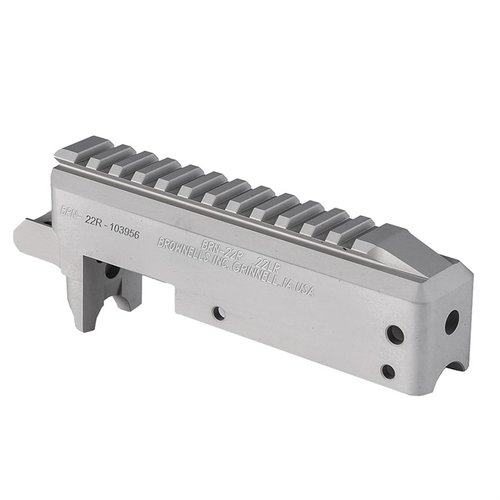 BRN-22 mottaker i 6061 aluminium, perfekt for tilpassede rimfire-rifler, kompatibel med Ruger® 10/22®, med matte svarte hardcoat og rengjøringshull.