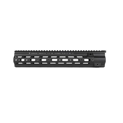 Geissele Super Modular HK 416 rail er laget av 6061-T6 aluminium, har Type 3 Hardcoat Anodize finish og gir styrke, stivhet og modularitet for HK 416.