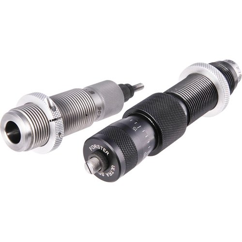 Forster Full Length Die-set med Ultra Micrometer Seater gir presis justering av kuleplassering og optimal støtte for hylsehalsen under ekspansjon.