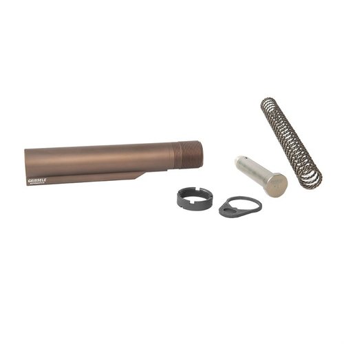 Geissele Premium Mil-Spec Buffer Tube i 7075-T6 aluminium med Super 42 fjær gir økt pålitelighet, 6 posisjoner og reduserer fjærlyder for AR-15.