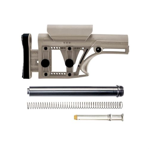 MBA-1 Buttstock tilbyr justerbar lengde og kinnhøyde, lettvektsdesign, komplett A2 buffer system, og flere festepunkter for slynge, tilgjengelig i svart og FDE.