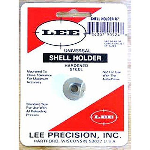 UNIVERSAL SHELL HOLDER R7 fra LEE PRECISION er en allsidig holder som passer de fleste reloading presses, men fungerer ikke med Lee Auto Prime.