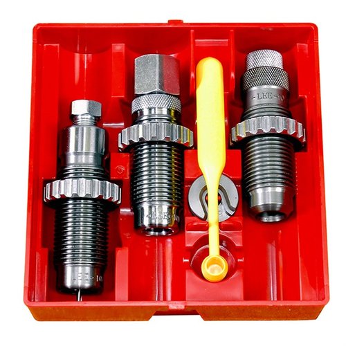 Dette PISTOL CARBIDE 3 DIE SET inkluderer Carbide Full Length Sizing Die, Bullet Seating Die og Powder Thru Expanding Die, uten behov for sizing lube.