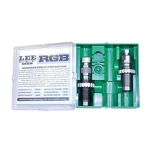 Lee RGB die-set for .243 Winchester inkluderer Full Length Sizer Die og Easy Adjust Dead Length Bullet Seating Die (uten crimp), perfekt for presis omforming.