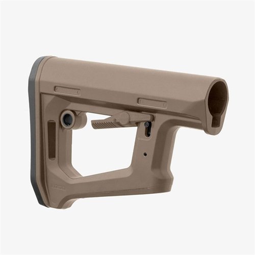 DT-PR Carbine Stock gir presis passform med Dual-Tension system, anti-snag design, justerbar LOP og kompatibilitet med Magpul tilbehør. Perfekt for AR-15/M16.