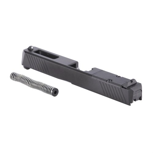 Komplett slide assembly for Glock 43 med match-grade løp, innebygd spor for reflex sights, og ported barrel for å motvirke munningsvipp, passer standard hylstre.