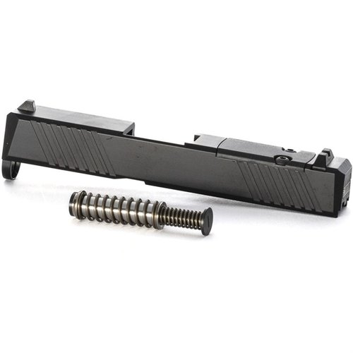 Oppgrader din Glock® 43 med Brownells slide, som har integrert Holosun 407K festepunkt, lett polymerdeksel og slitesterk svart Nitride finish.