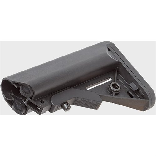 LMT SOPMOD buttstock tilbyr en komfortabel gummiert bakplate, forbedret cheek weld, vanntette oppbevaringsrom og QD swivel inserts på begge sider.