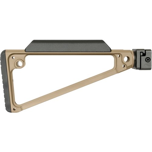 TRIANGLE SIDE FOLDING STOCK tilbyr en robust mekanisme i 4140 stål, 5 QD sling festepunkter og et komfortabelt design med polymer kinnstykke og gummibakstykke.