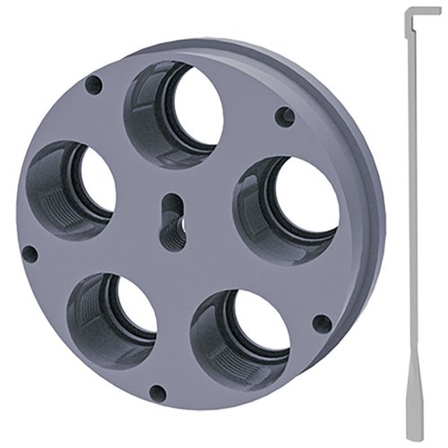 Ultimate Tool Carrier for Ultimate Turret Press er presisjonsmaskinert og har 4, 5 og 6 die posisjoner, som aksepterer Lee Breech lock bushing.