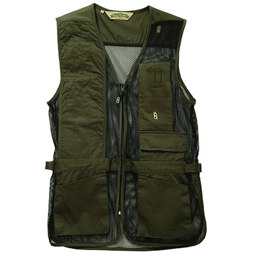 BOB ALLEN FULL MESH SHOOTING VEST er lett og pustende, med lommer for Insert-A-Pad, choke tube, og ekstra plass til haglpatroner, perfekt for skyttere.