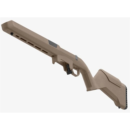 MAGPUL HUNTER LITE justerbar stokk for Ruger American er lett, ergonomisk, kompatibel med høyre/venstre skyting, og har justerbar LOP og høyde på kinnstøtte.