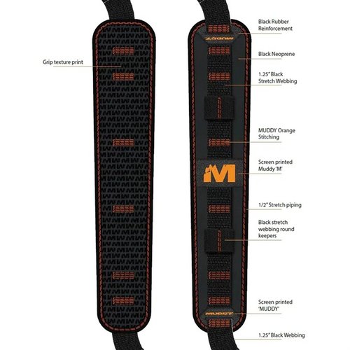 MUDDY SUMMIT RIDGE FLEXIBLE COMFORT SLING gir overlegen komfort med anti-slip gripper, justerbar lengde og praktiske shell holders for lange jakter.