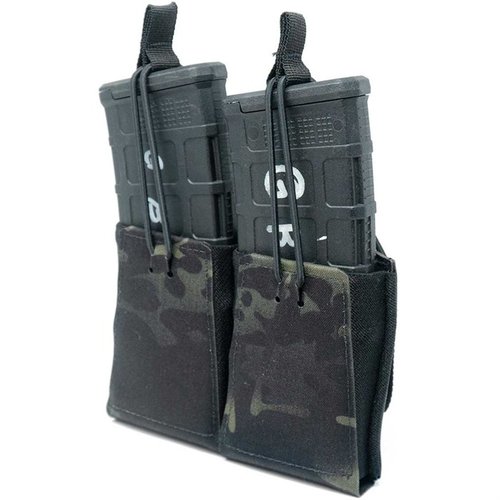 GBRS Group Double Rifle Magazine Pouch med bungee-retensjon er MOLLE/BELT-kompatibel, gir rask tilgang og sikker oppbevaring for AR-15/AK-47 magasiner.