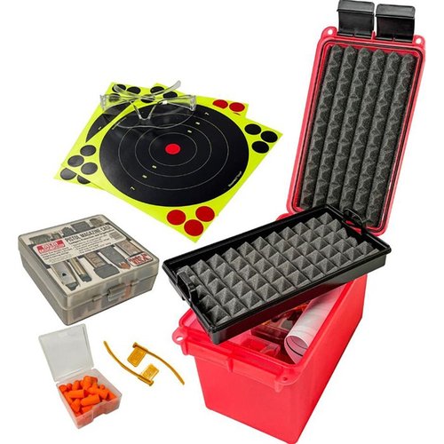 MTM PISTOL RANGE KIT har alt du trenger for en dag på skytebanen, med en vanntett boks, skuminnlegg for håndvåpen og plass til 5 magasiner.