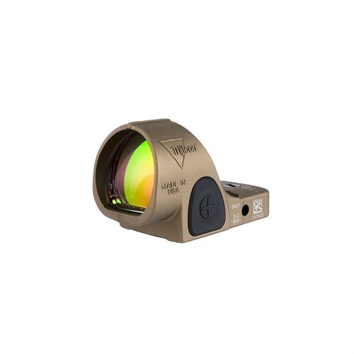 Trijicon SRO 5.0 MOA har et stort synsfelt, krystallklar rød prikk, vanntett design og lang batterilevetid, perfekt for presisjonsskyting og konkurranser.