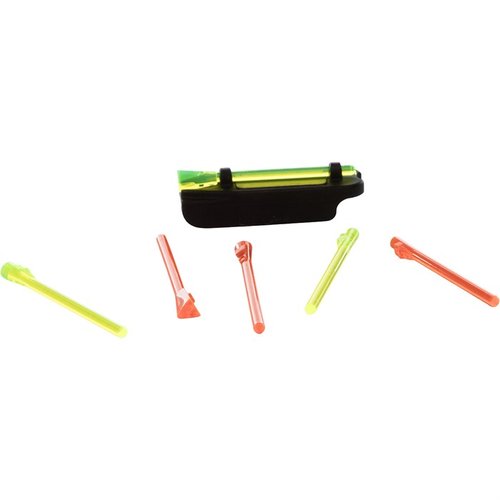 Remington Hi-Viz Front Sight Kit gir en lys, høy-kontrast siktepunkt med utskiftbare fiber-optiske LitePipes i rødt og grønt, perfekt for jakt og hjemmebeskyttelse.