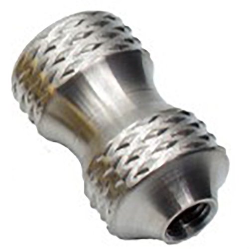LITTLE BERTHA boltknapp har en timeglassform for bedre grep, tilgjengelig i matte farger eller polert titanium, med 5/16x24 og M6x1 gjenger.