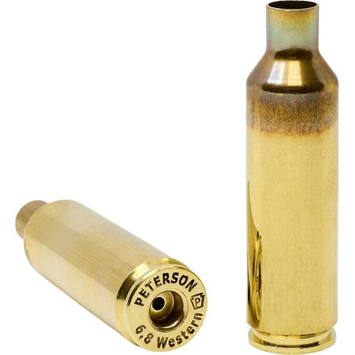 PETERSON CARTRIDGE 6.8 WESTERN BRASS tilbyr match-grade presisjon, varmebehandlet styrke og konsekvent tennhull for pålitelig ytelse og lang levetid.