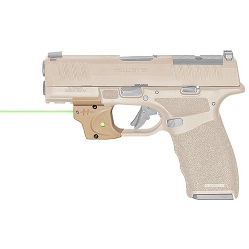 VIRIDIAN E SERIES™ grønn laser sikte for Springfield Armory Hellcat Pro gir enkel montering, ambidextrøs knapp, 100 yards rekkevidde og 1 time batterilevetid.