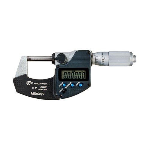 Mitutoyo Digimatic Electronic Outside Micrometer gir presise målinger med digital skjerm, ratchet stop mekanisme og robust konstruksjon for pålitelighet.