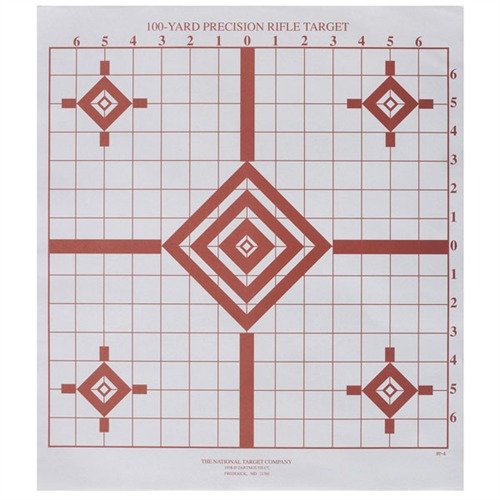 ST-4 Sight-In Target har høy kontrast med fluorescerende rød på hvit bakgrunn, perfekt for presis siktejustering og lett synlige siktepunkter.