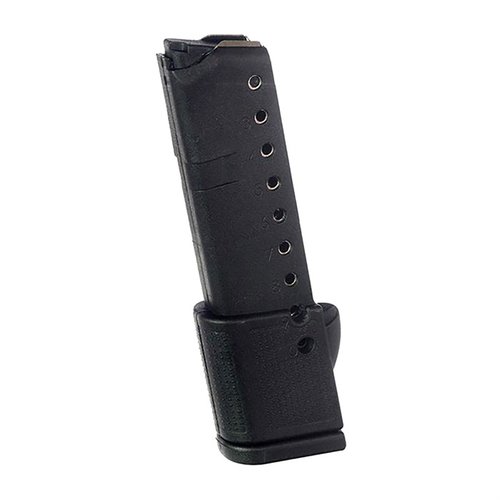 .380 ACP Glock 42® magasin med 10 skudd, laget av DuPont™ Zytel® polymer, med stålinnsats, injeksjonsstøpt følger og varmebehandlet fjær. Laget i USA.