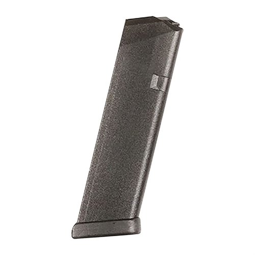 .40 S&W polymer magasiner for Glock 22/23/27 med økt kapasitet, laget av slitesterk Zytel, tilbyr pålitelighet og holdbarhet i en elegant svart finish.