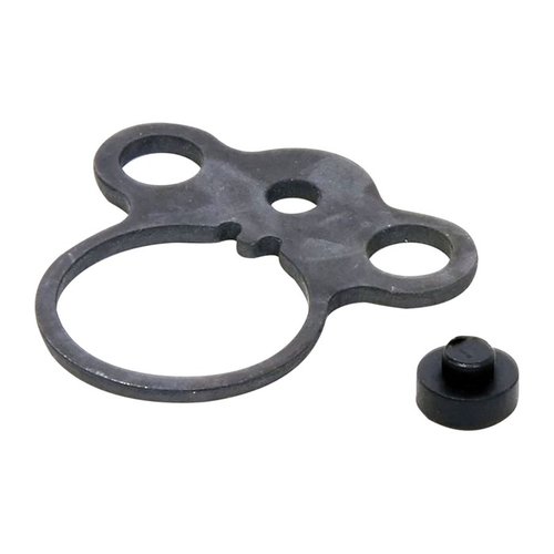 AR-15 ambidextrous Dual Loop Sling Attachment Plate gir rask og enkel festing av single-point sling, laget av karbonstål for holdbarhet og fleksibilitet.