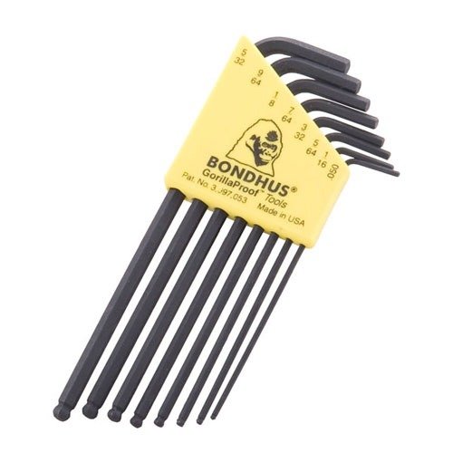 Bondhus BallDriver® Hex Key L-Wrench Set gir presisjon og fleksibilitet med ball-end design for enkel tilgang i trange områder, ideell for våpenvedlikehold.