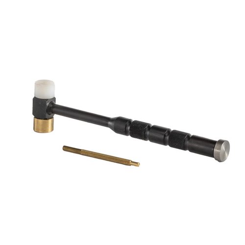 Lyman Brass Tapper og Drift Punch har utskiftbare hoder for presise justeringer, inkludert brass, nylon og stål, samt en integrert drift punch for enkel lagring.