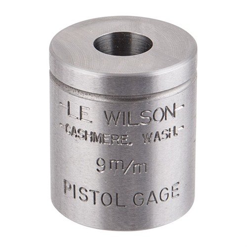 WILSON PISTOL MAX CASE GAGES gir nøyaktig måling av kritiske dimensjoner som mouth diameter, base diameter og rim tykkelse for optimal omforming av 9mm Luger.