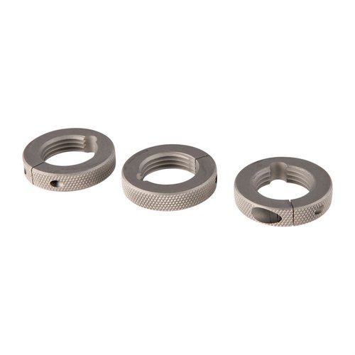 Sinclair Cross Bolt Die Lock Rings i rustfritt stål passer alle standard 7/8-14 reloading dies, med flate overflater og en design uten kontakt med gjengene.