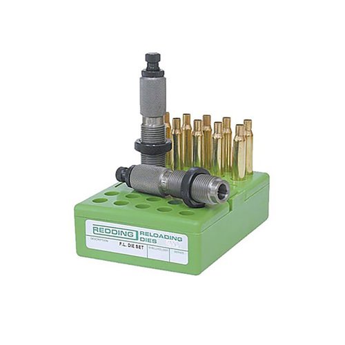 Redding FL Die Sets for 28 Nosler inkluderer full length sizing die og standard seating die, perfekt for presis omforming og lasting av patroner.
