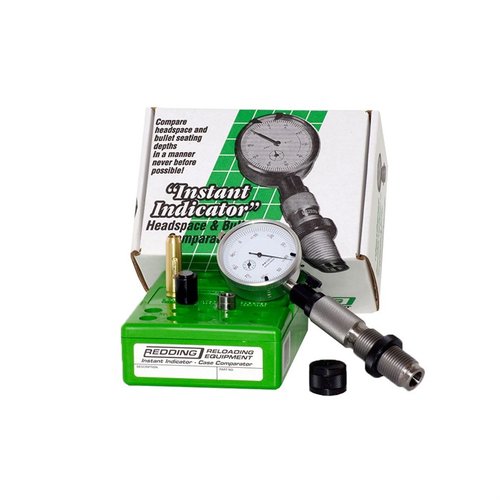Redding 338 Lapua Magnum Instant Indicator gir presis sammenligning av hylse og kule dybde, perfekt for sortering og kontroll av uniformitet.