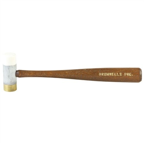 Brownells Nylon/Brass Hammer tilbyr en kombinasjon av myk nylon og solid messing for presise oppgaver, med ergonomisk håndtak for optimal kontroll.