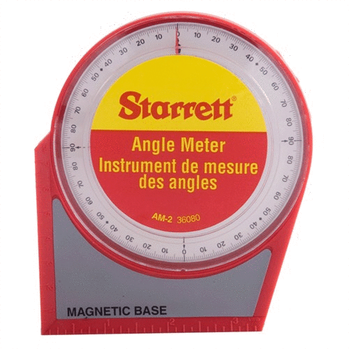 ANGLE METER fra STARRETT gir presise målinger av vinkler fra 0 til 90 grader, har magnetisk base for enkel bruk, og er perfekt for verktøy og maskiner.