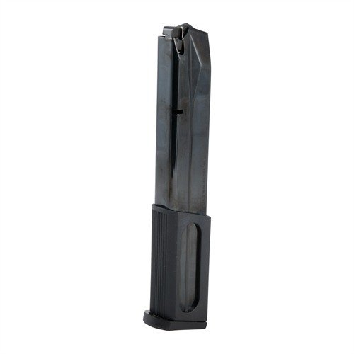 92/CX4 STORM 30RD 9MM MAGAZINE har en kapasitet på 30 skudd, er laget av karbonstål, og har indikatorhull for enkel sjekk av gjenværende patroner.