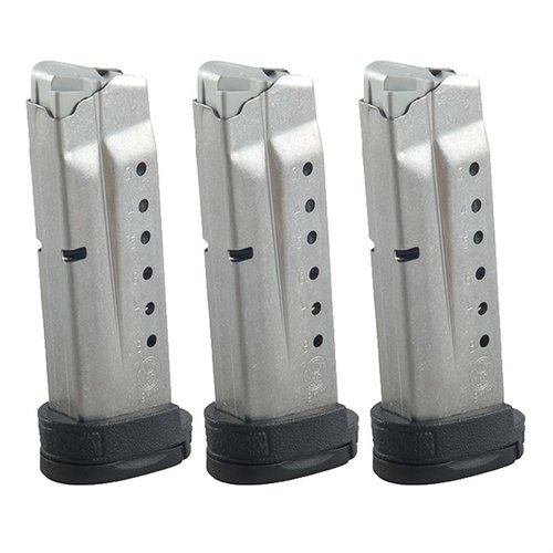 Smith & Wesson M&P Shield 9mm magasiner med 7 eller 8 runder, stål konstruksjon og polymer detaljer for bedre grep. Passer ikke til M&P Shield M2.0.