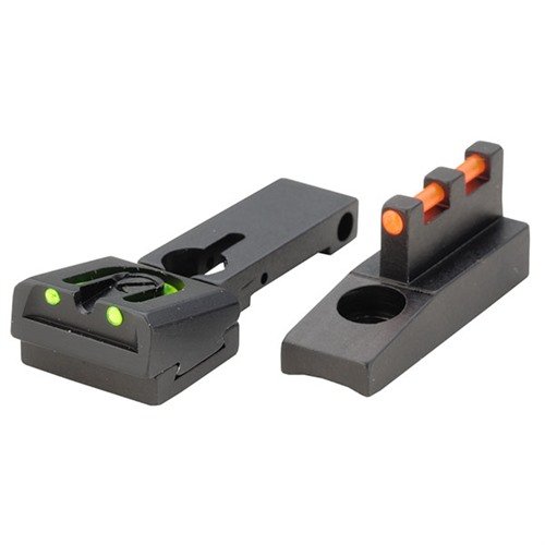 Browning Buckmark Fire Sight fiberoptisk siktesett gir overlegen synlighet med lysfølsomme stenger og justerbar bakre sikte for optimal presisjon.