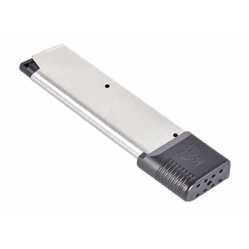 Wilson Combat 47 Series 10-runders magasin for 1911 gir forbedret pålitelighet med polymer-base, rustfritt stål og selvsmørende Nylon ETM-follower.