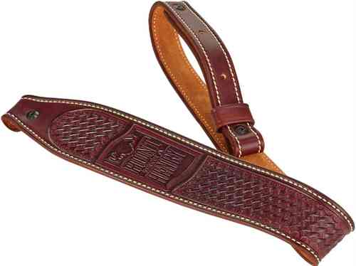 Henry Leather Basket Weave Rifle Sling i brunt tilbyr førsteklasses skinn med suede-fôr for et sikkert grep, og kan lett festes med 1