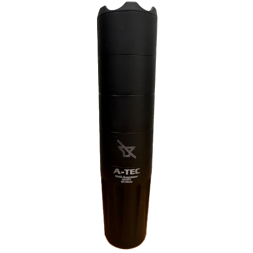 A-TEC SMG 9x19 er en kompakt og effektiv lyddemper med 34 dB(C) dempeeffekt, laget av aluminium og rustfritt stål, perfekt for moderne pistolkalibre.